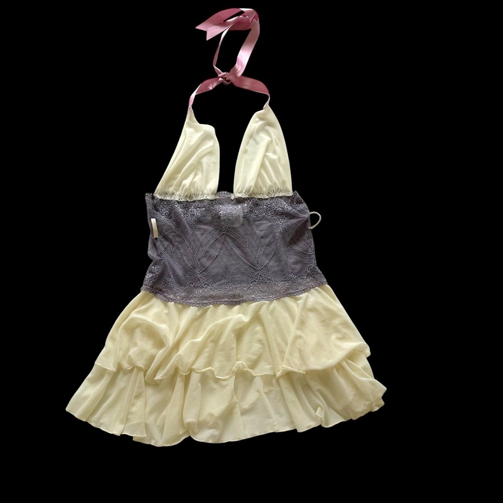 Y2K The Collection Escante Lace Halter Babydoll Coquette Girl Chemise Cream M